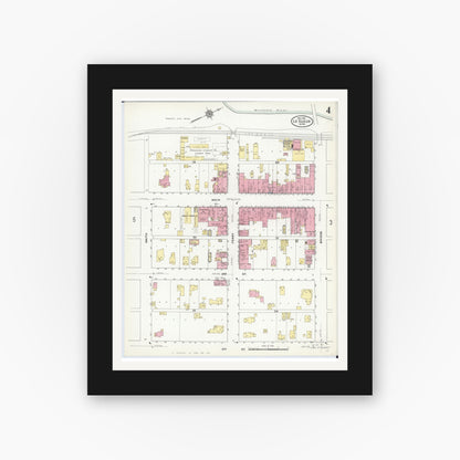 Old map wall art mockup — black gallery frame with white mat — Sanborn Fire Insurance Map from Le Sueur, Le Sueur County, Minnesota (1910), Sheet #0004
