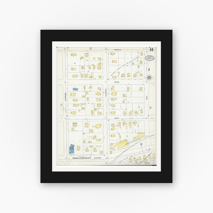 Old map wall art mockup — black gallery frame with white mat — Sanborn Fire Insurance Map from Batavia, Kane County, Illinois (1907), Sheet #0014