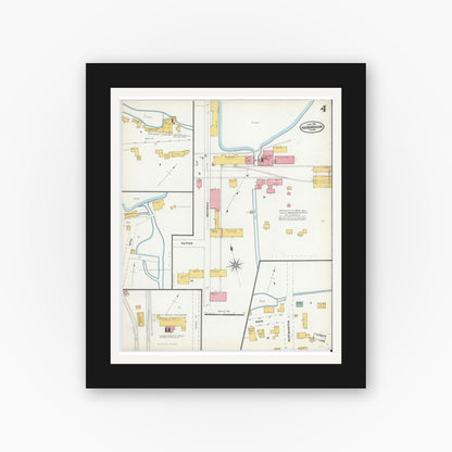 Old map wall art mockup — black gallery frame with white mat — Sanborn Fire Insurance Map from Ashburnham, Worcester County, Massachusetts (1904), Sheet #0004