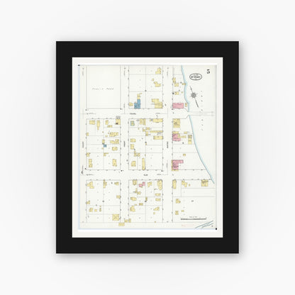 Old map wall art mockup — black gallery frame with white mat — Sanborn Fire Insurance Map from McHenry, McHenry County, Illinois (1912), Sheet #0005