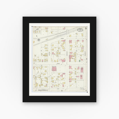 Old map wall art mockup — black gallery frame with white mat — Sanborn Fire Insurance Map from Tiffin, Seneca County, Ohio (1896), Sheet #0005