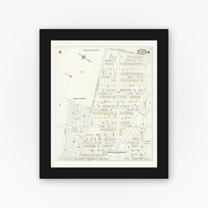 Old map wall art mockup — black gallery frame with white mat — Sanborn Fire Insurance Map from Audubon, Camden County, New Jersey (1924), Sheet #0006
