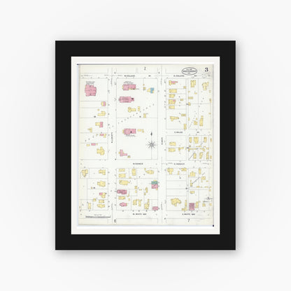 Old map wall art mockup — black gallery frame with white mat — Sanborn Fire Insurance Map from Independence, Jackson County, Missouri (1907), Sheet #0003