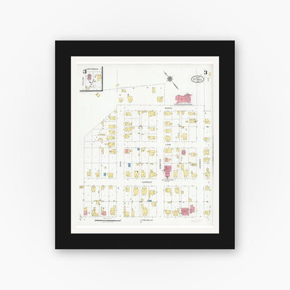 Old map wall art mockup — black gallery frame with white mat — Sanborn Fire Insurance Map from Saint Paul, Shelby And Decatur Counties, Indiana (1927), Sheet #0003