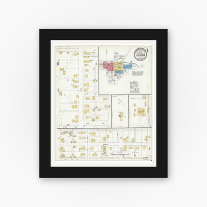Old map wall art mockup — black gallery frame with white mat — Sanborn Fire Insurance Map from Van Buren, Grant County, Indiana (1904) - Complete Map Set