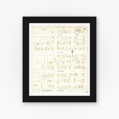 Old map wall art mockup — black gallery frame with white mat — Sanborn Fire Insurance Map from Vinton, Benton County, Iowa (1913), Sheet #0002