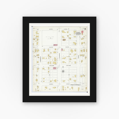 Old map wall art mockup — black gallery frame with white mat — Sanborn Fire Insurance Map from Corunna, Shiawassee County, Michigan (1908), Sheet #0003