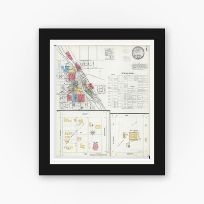 Old map wall art mockup — black gallery frame with white mat — Sanborn Fire Insurance Map from Big Rapids, Mecosta County, Michigan (1899) - Complete Map Set