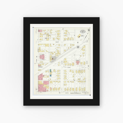 Old map wall art mockup — black gallery frame with white mat — Sanborn Fire Insurance Map from Findlay, Hancock County, Ohio (1908), Sheet #0009