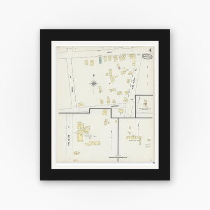 Old map wall art mockup — black gallery frame with white mat — Sanborn Fire Insurance Map from Babylon, Suffolk County, New York (1890), Sheet #0004