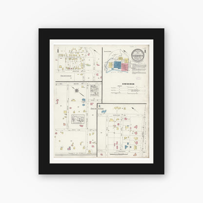 Old map wall art mockup — black gallery frame with white mat — Sanborn Fire Insurance Map from Edgeworth, Allegheny County, Pennsylvania (1925), Sheet #0001