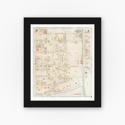 Old map wall art mockup — black gallery frame with white mat — Sanborn Fire Insurance Map from Palmetto, Manatee County, Florida (1944), Sheet #0006