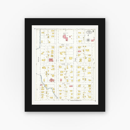 Old map wall art mockup — black gallery frame with white mat — Sanborn Fire Insurance Map from Tama, Tama County, Iowa (1906), Sheet #0003