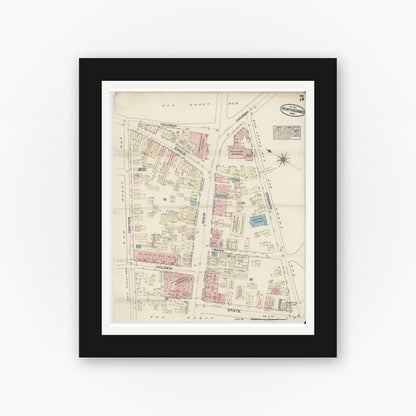 Old map wall art mockup — black gallery frame with white mat — Sanborn Fire Insurance Map from North Adams, Berkshire County, Massachusetts (1884), Sheet #0005