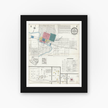 Old map wall art mockup — black gallery frame with white mat — Sanborn Fire Insurance Map from Colorado, Mitchell County, Texas (1925) - Complete Map Set