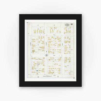 Old map wall art mockup — black gallery frame with white mat — Sanborn Fire Insurance Map from Escanaba, Delta County, Michigan (1899), Sheet #0010