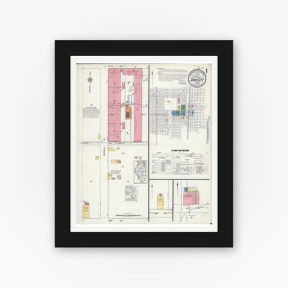Old map wall art mockup — black gallery frame with white mat — Sanborn Fire Insurance Map from Zion, Lake County, Illinois (1918), Sheet #0001