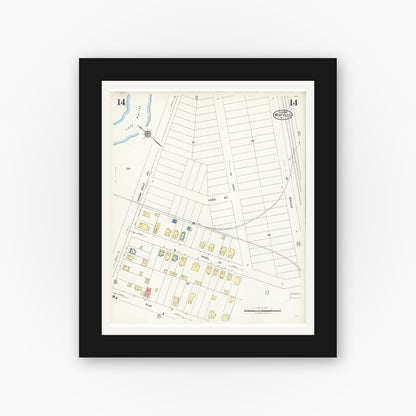 Old map wall art mockup — black gallery frame with white mat — Sanborn Fire Insurance Map from Westville, Gloucester County, New Jersey (1926), Sheet #0014