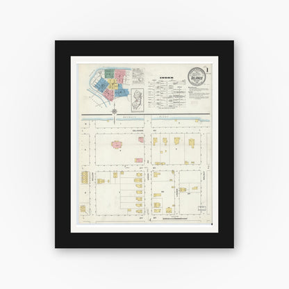 Old map wall art mockup — black gallery frame with white mat — Sanborn Fire Insurance Map from Delanco, Burlington County, New Jersey (1915), Sheet #0001