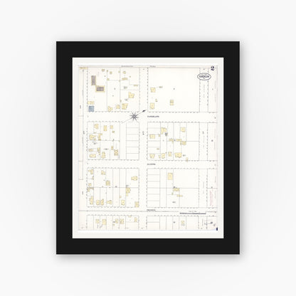 Old map wall art mockup — black gallery frame with white mat — Sanborn Fire Insurance Map from Guadalupe, Santa Barbara County, California (1909), Sheet #0002