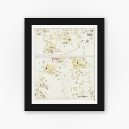 Old map wall art mockup — black gallery frame with white mat — Sanborn Fire Insurance Map from Woburn, Middlesex County, Massachusetts (1894), Sheet #0010