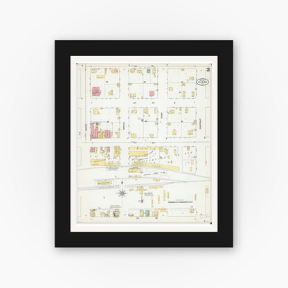 Old map wall art mockup — black gallery frame with white mat — Sanborn Fire Insurance Map from Aledo, Mercer County, Illinois (1901), Sheet #0003