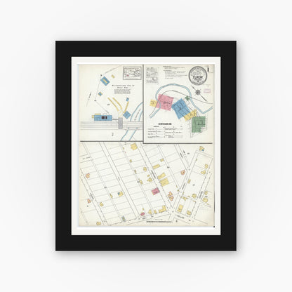 Old map wall art mockup — black gallery frame with white mat — Sanborn Fire Insurance Map from Yukon, Westmoreland County, Pennsylvania (1916) - Complete Map Set