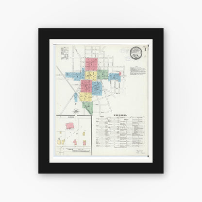 Old map wall art mockup — black gallery frame with white mat — Sanborn Fire Insurance Map from Salem, Columbiana County, Ohio (1898) - Complete Map Set