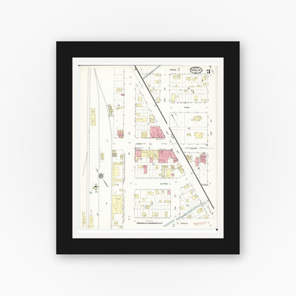 Old map wall art mockup — black gallery frame with white mat — Sanborn Fire Insurance Map from Dunlap, Harrison County, Iowa (1913), Sheet #0003