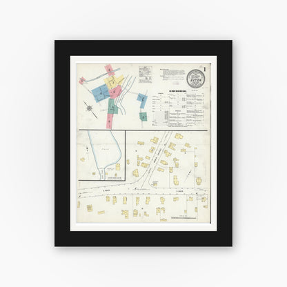 Old map wall art mockup — black gallery frame with white mat — Sanborn Fire Insurance Map from Afton, Chenango County, New York (1912) - Complete Map Set