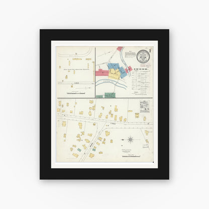 Old map wall art mockup — black gallery frame with white mat — Sanborn Fire Insurance Map from Afton, Chenango County, New York (1903) - Complete Map Set