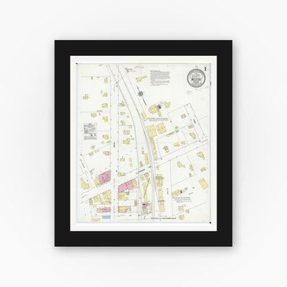 Old map wall art mockup — black gallery frame with white mat — Sanborn Fire Insurance Map from Westby, Vernon County, Wisconsin (1911), Sheet #0001