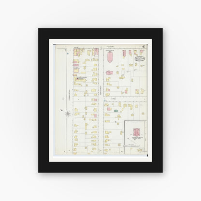 Old map wall art mockup — black gallery frame with white mat — Sanborn Fire Insurance Map from Wauseon, Fulton County, Ohio (1893), Sheet #0004