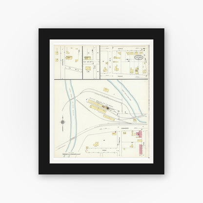 Old map wall art mockup — black gallery frame with white mat — Sanborn Fire Insurance Map from Pulaski, Pulaski County, Virginia (1913), Sheet #0007