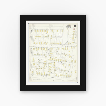 Old map wall art mockup — black gallery frame with white mat — Sanborn Fire Insurance Map from Mount Vernon, Jefferson County, Illinois (1913), Sheet #0011