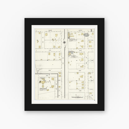 Old map wall art mockup — black gallery frame with white mat — Sanborn Fire Insurance Map from Celina, Collin County, Texas (1920), Sheet #0005