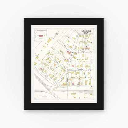 Old map wall art mockup — black gallery frame with white mat — Sanborn Fire Insurance Map from Chesterton, Porter County, Indiana (1922), Sheet #0008