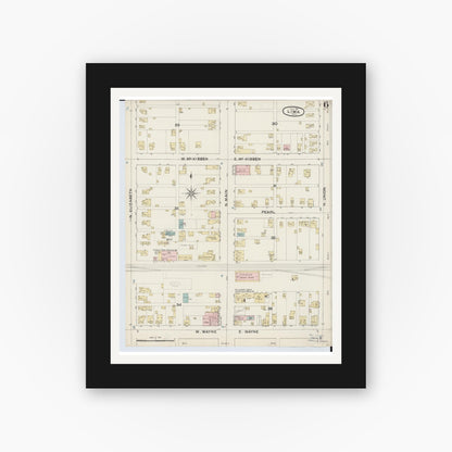 Old map wall art mockup — black gallery frame with white mat — Sanborn Fire Insurance Map from Lima, Allen County, Ohio (1887), Sheet #0006
