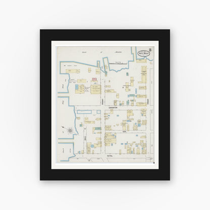 Old map wall art mockup — black gallery frame with white mat — Sanborn Fire Insurance Map from Key West, Monroe County, Florida (1889), Sheet #0003