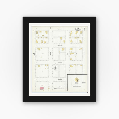 Old map wall art mockup — black gallery frame with white mat — Sanborn Fire Insurance Map from Giddings, Lee County, Texas (1906), Sheet #0005