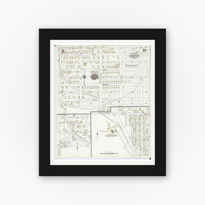 Old map wall art mockup — black gallery frame with white mat — Sanborn Fire Insurance Map from Ironwood, Gogebic County, Michigan (1921), Sheet #0019