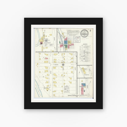 Old map wall art mockup — black gallery frame with white mat — Sanborn Fire Insurance Map from Loudonville, Ashland County, Ohio (1913) - Complete Map Set