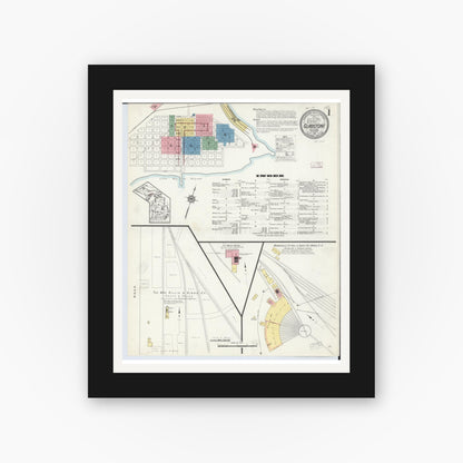 Old map wall art mockup — black gallery frame with white mat — Sanborn Fire Insurance Map from Gladstone, Delta County, Michigan (1913), Sheet #0001