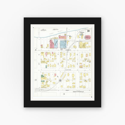 Old map wall art mockup — black gallery frame with white mat — Sanborn Fire Insurance Map from Waterloo, Black Hawk County, Iowa (1906), Sheet #0019