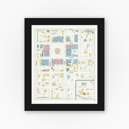 Old map wall art mockup — black gallery frame with white mat — Sanborn Fire Insurance Map from Stephenville, Erath County, Texas (1902), Sheet #0002