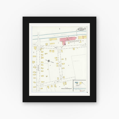 Old map wall art mockup — black gallery frame with white mat — Sanborn Fire Insurance Map from Whitesboro, Oneida County, New York (1911), Sheet #0005