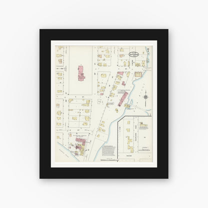Old map wall art mockup — black gallery frame with white mat — Sanborn Fire Insurance Map from Jefferson, Jefferson County, Wisconsin (1914), Sheet #0007