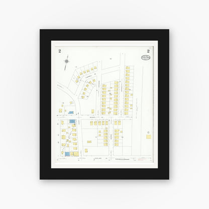 Old map wall art mockup — black gallery frame with white mat — Sanborn Fire Insurance Map from Fair Lawn, Bergen County, New Jersey (1929), Sheet #0002