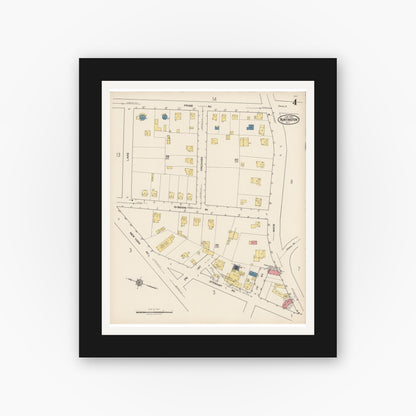 Old map wall art mockup — black gallery frame with white mat — Sanborn Fire Insurance Map from Huntington, Suffolk County, New York (1922), Sheet #0004