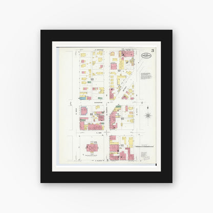 Old map wall art mockup — black gallery frame with white mat — Sanborn Fire Insurance Map from Ann Arbor, Washtenaw County, Michigan (1908), Sheet #0003